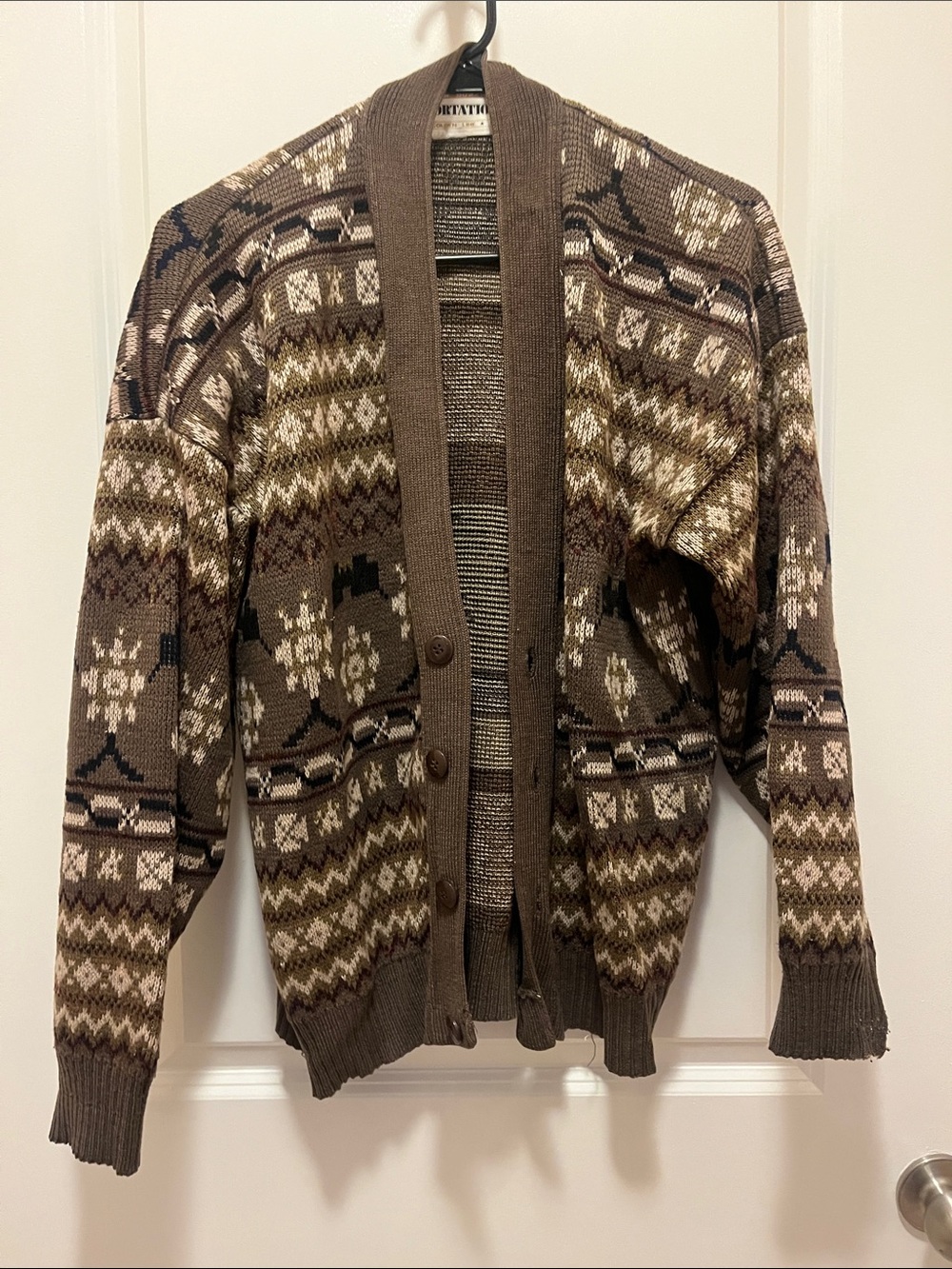 Brown Patterned Open-Front Women's Cardigan Sweater